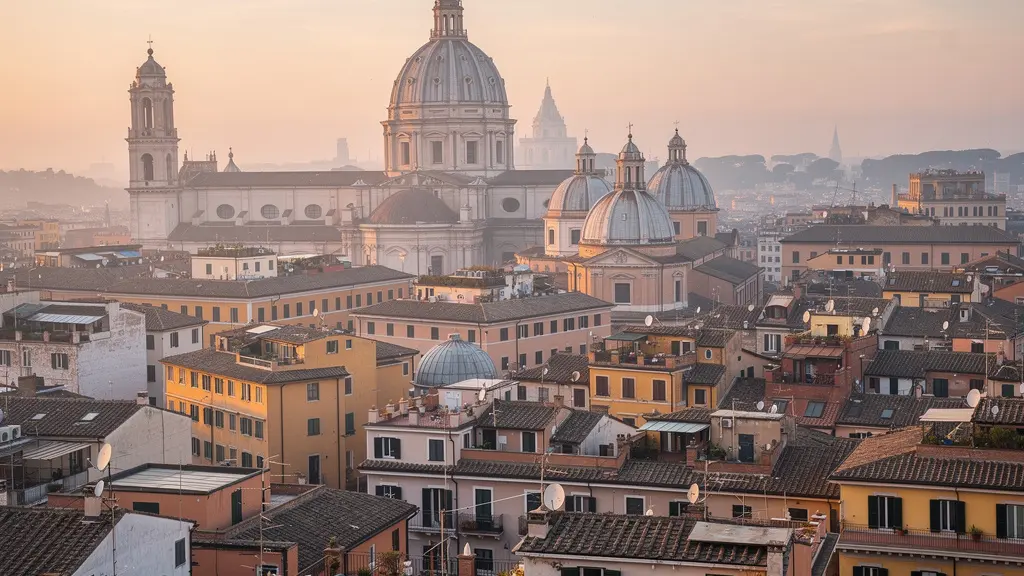 Vista panoramica di Roma con tetti residenziali in terracotta e architettura storica